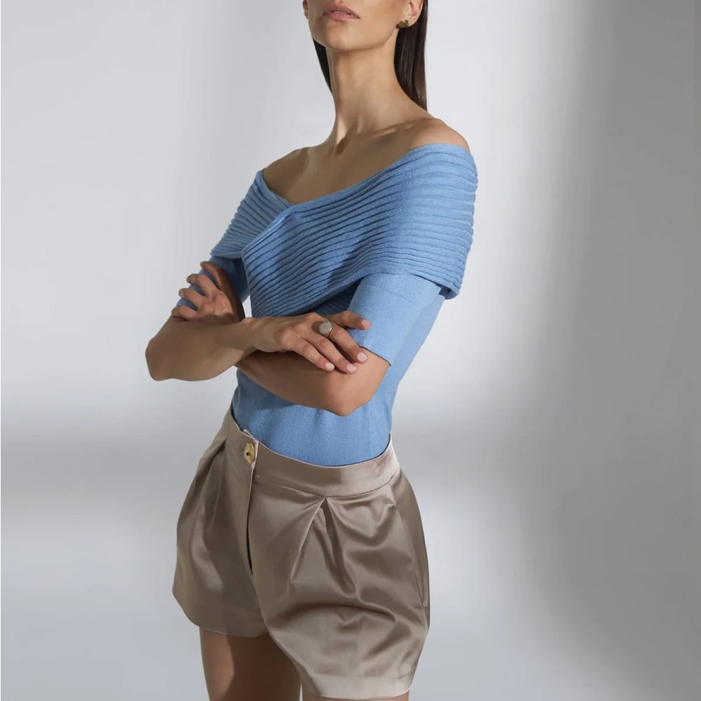 Violante Nessi Rodin knit cashmere blend off the shoulder top in baby blue